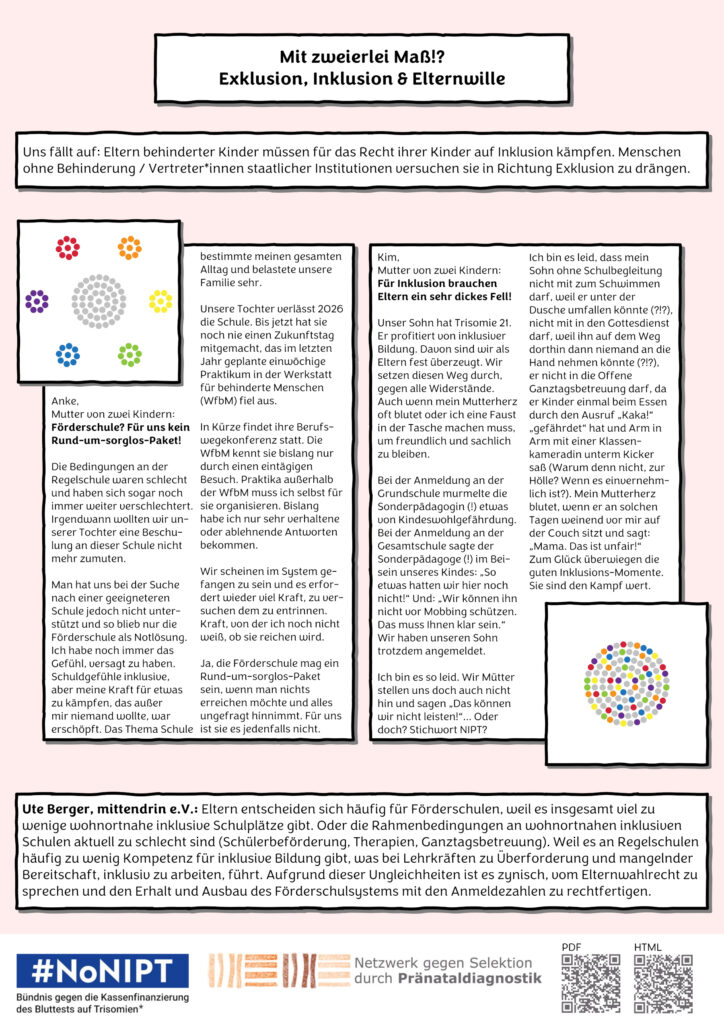Poster: Mit zweierlei Maß. Inklusion, Exklusion und Elternwille.