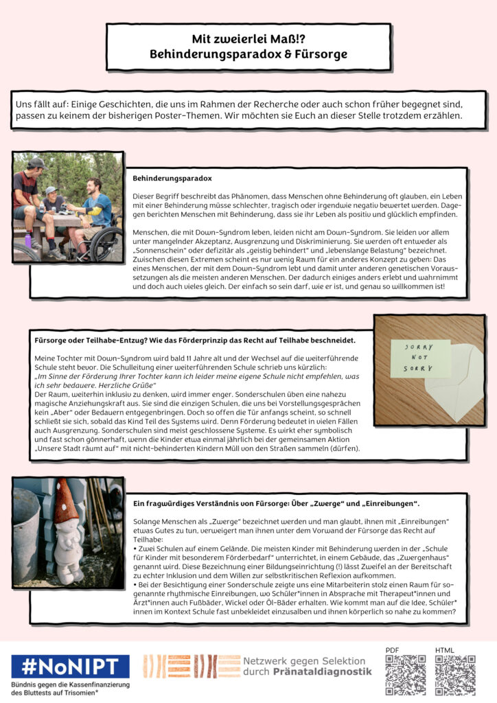 Poster: Mit zweierlei Maß. Behinderungsparadox und Fürsorge.